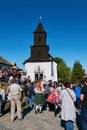 People gathering on Easter Holy Mass in traditional village - Holloko, Hungary