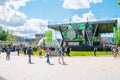 People gathering in park during business event