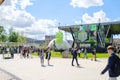 People gathering in park during business event