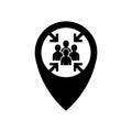 People gathering point vector icon. Pointer for a map with a group of people and assembly point for evacuation