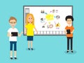 People in Generation Z with smart board for education technolog