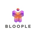 People geometric 3d shape logo template, orange purple gradient colors