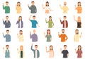 People gesturing hi icons set cartoon vector. Hello man