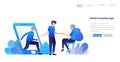 People get out of mobile and invite to meet. friendship, introduction and matchmaking application. vector illustration concept for