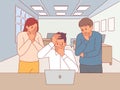 People getting bad news. Puzzled office staff look at laptop monitor, receiving negative stressful information through Royalty Free Stock Photo