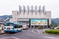 People are getting on a bus at Sakaiminato Station