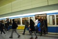 People getting off subway train in Munich,Germany