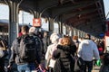 People getting on and off the train at Bucharest North Railway Station (Gara de Nord) in Bucharest, Romania, 2023 Royalty Free Stock Photo