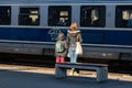 People getting on and off the train at Bucharest North Railway Station (Gara de Nord) in Bucharest, Romania, 2023 Royalty Free Stock Photo