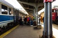 People getting off the train at Bucharest North Railway Station Gara de Nord in Bucharest, Romania, 2019 Royalty Free Stock Photo