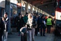 People getting on and off the train at Bucharest North Railway Station (Gara de Nord) in Bucharest, Romania, 2023 Royalty Free Stock Photo