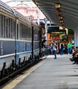 People getting on the train at Bucharest North Railway Station Gara de Nord in Bucharest, Romania, 2019 Royalty Free Stock Photo