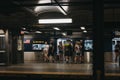 People getting on the train at 14th Street subway station in New York, USA Royalty Free Stock Photo