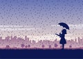 Silhouette design of girl and umbrella in the middle of rain
