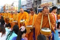 People give food offerings to monks Royalty Free Stock Photo