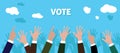 People give vote with raise his hand blue background Royalty Free Stock Photo