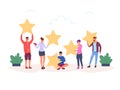 People giving stars. Customer feedback success rate, client service review, customers hold star, satisfaction rating Royalty Free Stock Photo