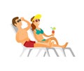 People in Glasses and Swimsuit Sunbathing Vector