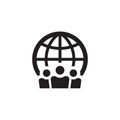 People and globe - web black icon design. Social media community concept sign. Teamwork friendship symbol. Vector illustration. Royalty Free Stock Photo