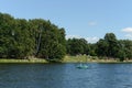 People go boating in the natural-historical park `Kuzminki-Lublino`. Royalty Free Stock Photo