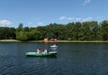 People go boating in the natural-historical park `Kuzminki-Lublino`. Royalty Free Stock Photo