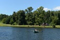 People go boating in the natural-historical park `Kuzminki-Lublino`. Royalty Free Stock Photo