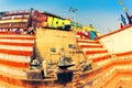 People go down the stone steps of Kedareshwar Temple in Varanasi Royalty Free Stock Photo