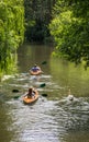 People go by kajak - Spreewald, Germany. Royalty Free Stock Photo