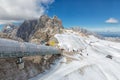 People going down at stairs to surface of Dachstein glacier