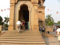 Sarnath, Uttar Pradesh, India - November 1, 2009 People going inside Mulagandhakuti Vihara Buddhist temple