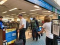 People going through Orlando International Airport MCO TSA security in masks on a slow day due to the coronavirus