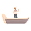 People gondolier icon cartoon vector. Venice gondola Royalty Free Stock Photo