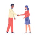 People greet each other with handshaking flat vector illustration isolated.