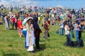 People greet participants of Borodino battle historical reenactment in Moscow region.