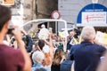 People greeting pope Francis Royalty Free Stock Photo