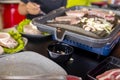 People grilling Korean barbeque