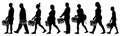 People with grocery baskets. Shopper basket. Set vector silhouette