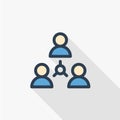 People group, community, network thin line flat color icon. Linear vector symbol. Colorful long shadow design.