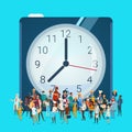 People Group Different Occupation Over Clock, Employees Mix Race Workers Banner Royalty Free Stock Photo