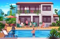 people group having party in private villa or hotel with swimming pool happy friends relaxing together summer vacation Royalty Free Stock Photo