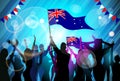 People Group Silhouette Crowd Hold Flag Australia Royalty Free Stock Photo