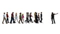 People - a group of women and men following the direction of a man on white background Royalty Free Stock Photo