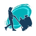 Silhouette of a female worker pushing lori wheels transporting sacks Royalty Free Stock Photo