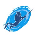 Silhouette of a female swimming while doing harpoon fishing underwater Royalty Free Stock Photo