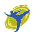 Silhouette of a male model doing martial art kick pose. Royalty Free Stock Photo