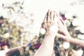 People hand assemble as a connection meeting teamwork concept. Group of people assembly hands as a business or work achievement. Royalty Free Stock Photo