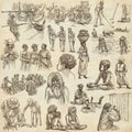 People - An hand drawn pack. Collection of Natives around the World. Freehand sketching, drawing.