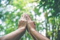 People hands assemble as a connection meeting teamwork concept. Group of people assembly hands as business or work achievement. Royalty Free Stock Photo