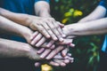 People hands assemble as a connection meeting teamwork concept. Group of people assembly hands as business or work achievement. Royalty Free Stock Photo