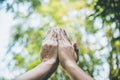 People hands assemble as a connection meeting teamwork concept. Group of people assembly hands as business or work achievement. Royalty Free Stock Photo